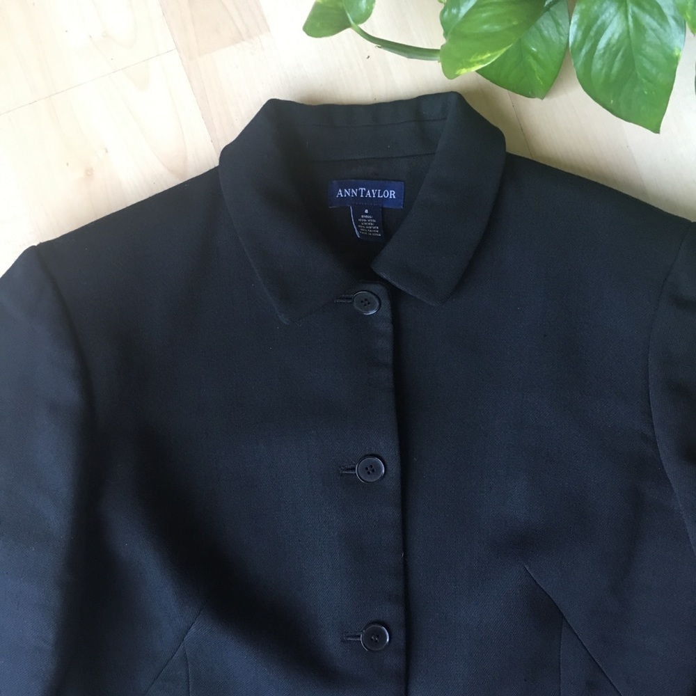 VINTAGE 90s ANN TAYLOR Wool Suit Blazer Black 4